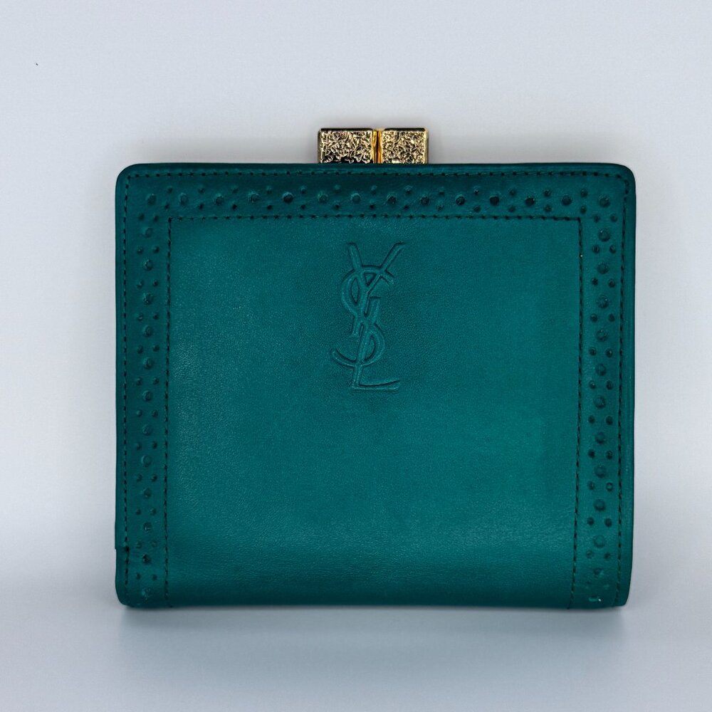 YSL Kisslock Wallet Green Leather